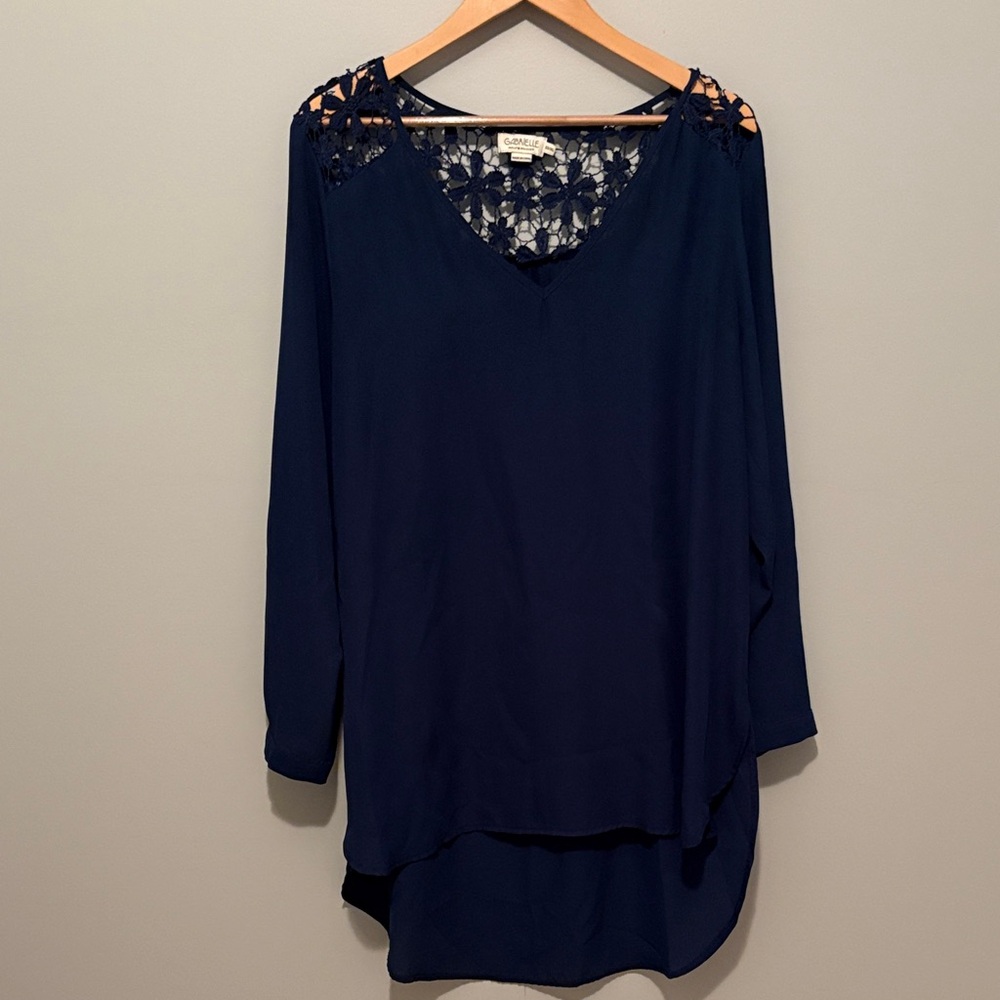 Molly Bracken Navy Blue Lace Detail Blouse